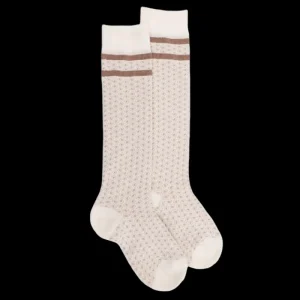 Enfant Doré Doré Chaussettes Hautes^Mi-bas enfant en coton avec motif tissés - Écru