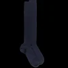 Homme Doré Doré Chaussettes Hautes^Mi-bas homme côtelés en laine mérinos - Bleu marine foncé