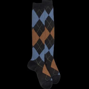 Homme Doré Doré Chaussettes Hautes^Mi-bas homme en laine mérinos et motifs jacquard - Gris anthracite & Cerise