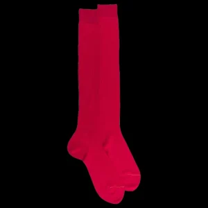 Homme Doré Doré Chaussettes Hautes^Mi-bas homme fins à côtes 100% fil d'Écosse - Rouge Cerise