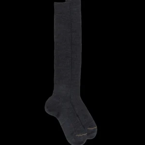 Homme Doré Doré Chaussettes Hautes^Mi-bas homme luxe à côtes en laine mérinos extra fine - Gris anthracite