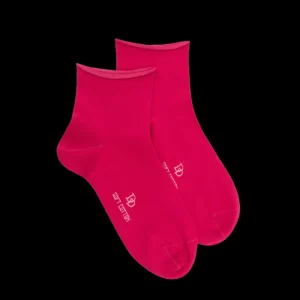 Femme Doré Doré Socquettes^Socquettes avec bord roulé en coton égyptien - Rouge Cerise