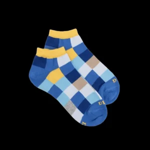 Enfant Doré Doré Socquettes^Socquettes enfant à carreaux en coton - Bleu Bassin & Jaune Papaye