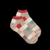 Enfant Doré Doré Socquettes^Socquettes enfant à carreaux en coton - Beige Grège & Rouge Ponceau