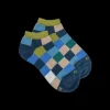 Enfant Doré Doré Socquettes^Socquettes enfant à carreaux en coton - Bleu Croisette & Vert Absinthe