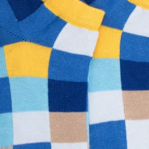 Enfant Doré Doré Socquettes^Socquettes enfant à carreaux en coton - Bleu Bassin & Jaune Papaye