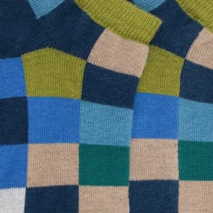 Enfant Doré Doré Socquettes^Socquettes enfant à carreaux en coton - Bleu Croisette & Vert Absinthe