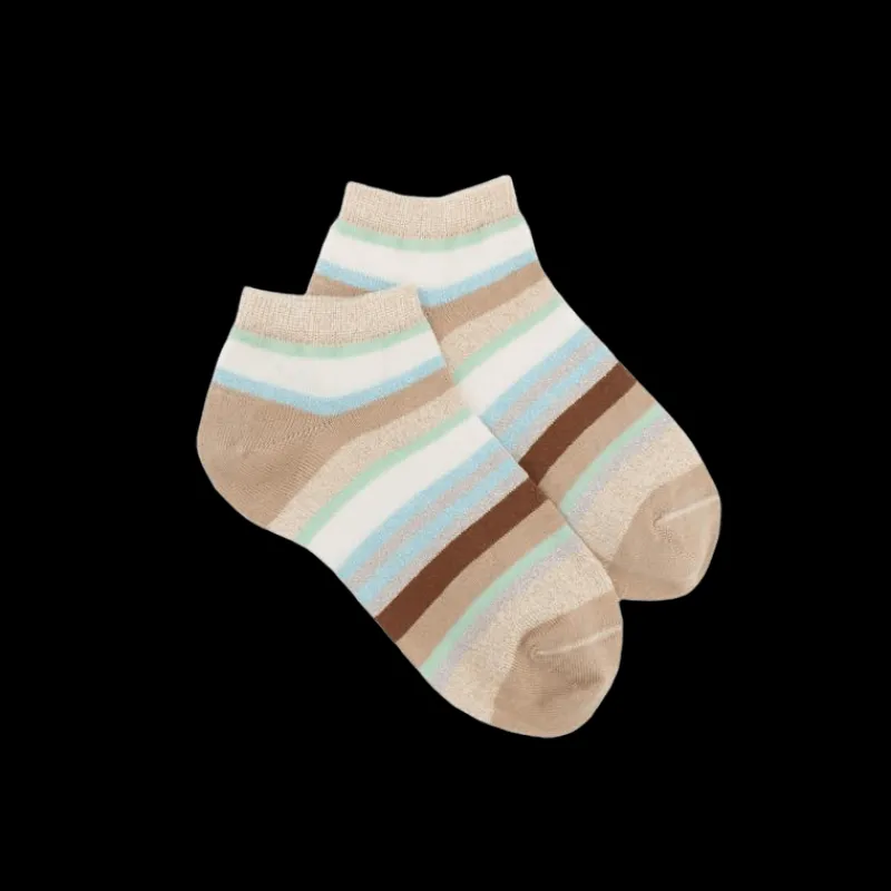 socquettes_enfant__rayure_0-2.webp Enfant Doré Doré Socquettes^Socquettes enfant à rayures en coton avec effet brillant - Beige Grège
