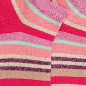 Enfant Doré Doré Socquettes^Socquettes enfant à rayures en coton avec effet brillant - Rouge Cerise & Rose Pétale