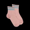 Enfant Doré Doré Socquettes^Socquettes enfant ajourées en fil d'Écosse avec rayures en contrasté sur bord-côte - Rose Praline & Vert Plantain
