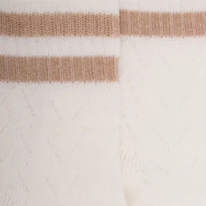 Enfant Doré Doré Socquettes^Socquettes enfant ajourées en fil d'Écosse avec rayures en contrasté sur bord-côte - Blanc Givre & Beige sable