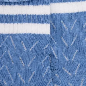 Enfant Doré Doré Socquettes^Socquettes enfant ajourées en fil d'Écosse avec rayures en contrasté sur bord-côte - Bleu Bassin & Blanc