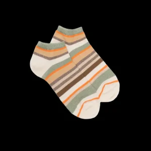 Femme Doré Doré Socquettes^Socquettes femme à rayures en coton avec effet brillant - Écru & Vert Sauge