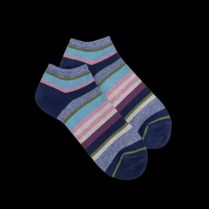 Femme Doré Doré Socquettes^Socquettes femme à rayures en coton avec effet brillant - Bleu Voilier & Bleu Croisette