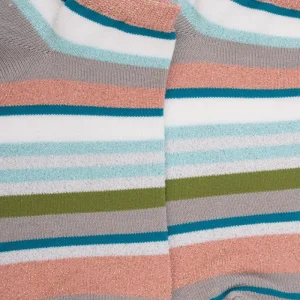 Femme Doré Doré Socquettes^Socquettes femme à rayures en coton avec effet brillant - Gris Métal & Rose Praline