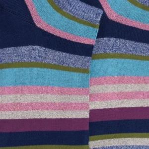 Femme Doré Doré Socquettes^Socquettes femme à rayures en coton avec effet brillant - Bleu Voilier & Bleu Croisette