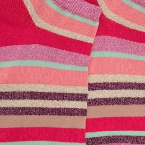 Femme Doré Doré Socquettes^Socquettes femme à rayures en coton avec effet brillant - Rouge Cerise & Rose Pétale