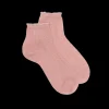Femme Doré Doré Socquettes^Socquettes femme ajourées en fil d'Écosse avec bord-côte contrasté effet brillant - Rose Praline