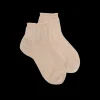Femme Doré Doré Socquettes^Socquettes femme ajourées en fil d'Écosse avec bord-côte contrasté effet brillant - Beige Grège