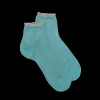 Femme Doré Doré Socquettes^Socquettes femme ajourées en fil d'Écosse avec bord-côte contrasté effet brillant - Vert Plantain