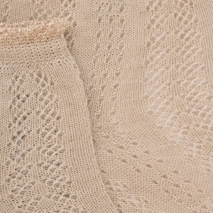Femme Doré Doré Socquettes^Socquettes femme ajourées en fil d'Écosse avec bord-côte contrasté effet brillant - Beige Grège