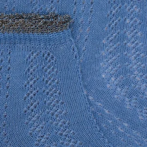 Femme Doré Doré Socquettes^Socquettes femme ajourées en fil d'Écosse avec bord-côte contrasté effet brillant - Bleu Macadam