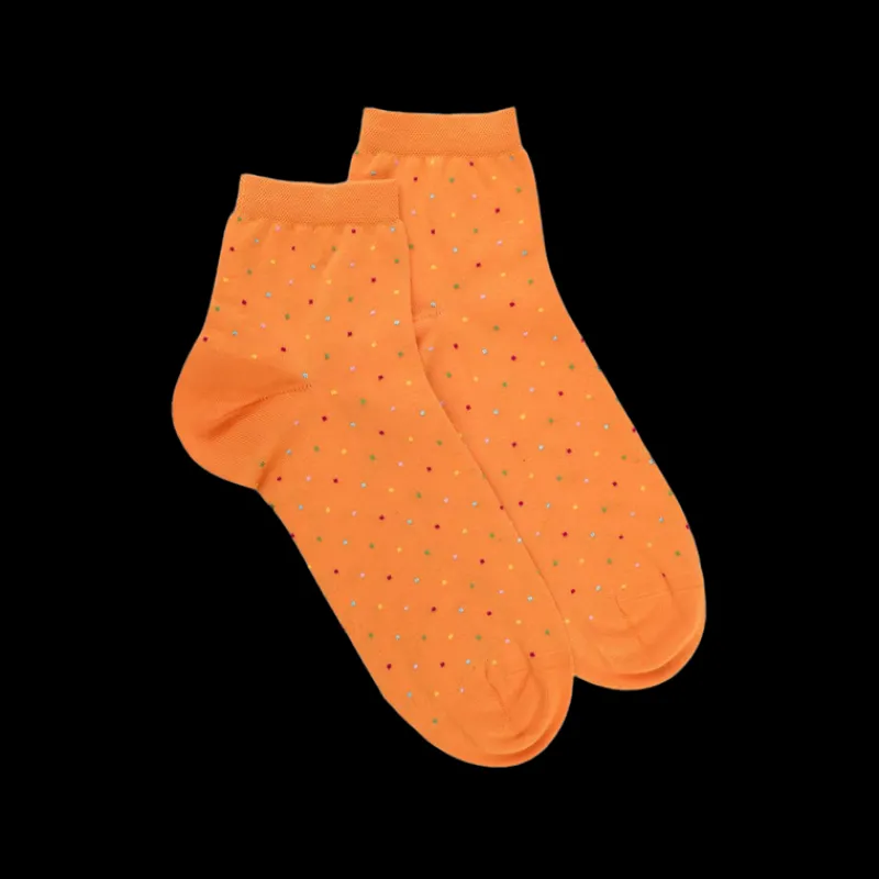 socquettes_femme_en_fil_d_0-1.webp Femme Doré Doré Socquettes^Socquettes femme en fil d'Écosse à pois multicolores - Orange agrume