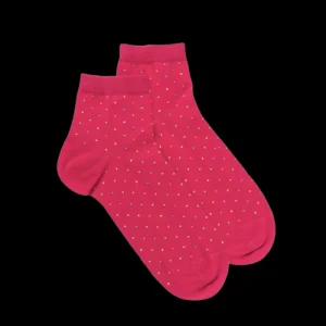 Femme Doré Doré Socquettes^Socquettes femme en fil d'Écosse à pois multicolores - Rouge Cerise