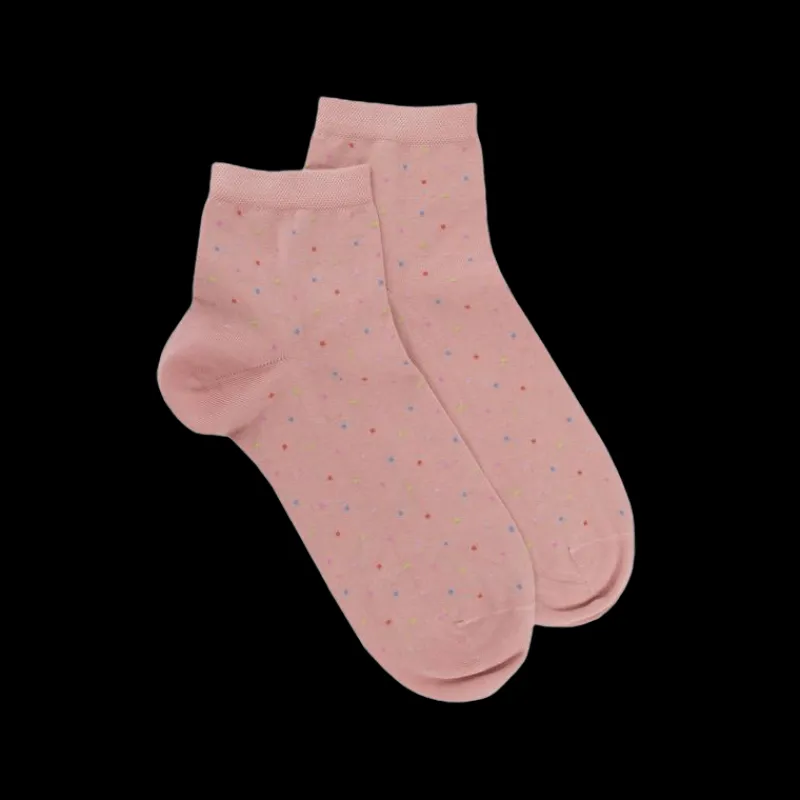 socquettes_femme_en_fil_d_0-9.webp Femme Doré Doré Socquettes^Socquettes femme en fil d'Écosse à pois multicolores - Rose Praline
