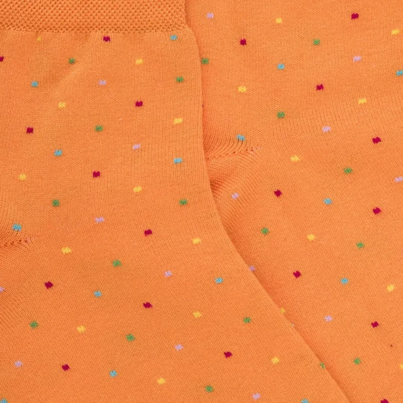 socquettes_femme_en_fil_d_1-1.webp Femme Doré Doré Socquettes^Socquettes femme en fil d'Écosse à pois multicolores - Orange agrume