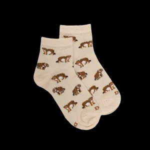 Enfant Doré Doré Socquettes^Socquettes pour enfants en fil d'Ecosse à motifs de jaguar - Beige Lin