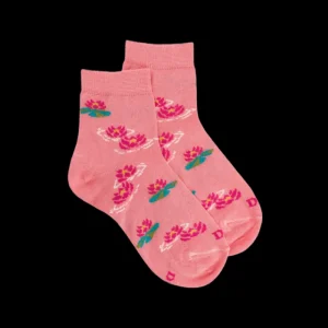 Enfant Doré Doré Socquettes^Socquettes pour enfants en fil d'Ecosse à motifs de nénuphars - Rosa Géranium