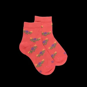 Enfant Doré Doré Socquettes^Socquettes pour enfants en fil d'Ecosse à motifs floraux -